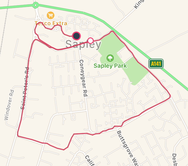 A map from Fitbit of my run