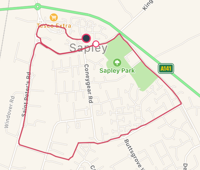 A map from Fitbit of my run