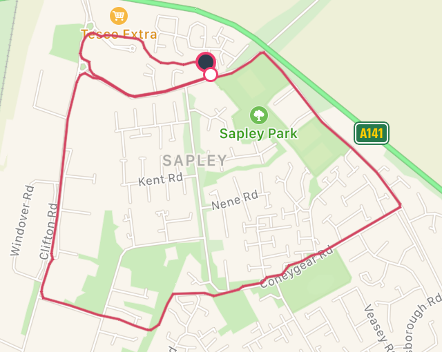 A map from Fitbit of my run